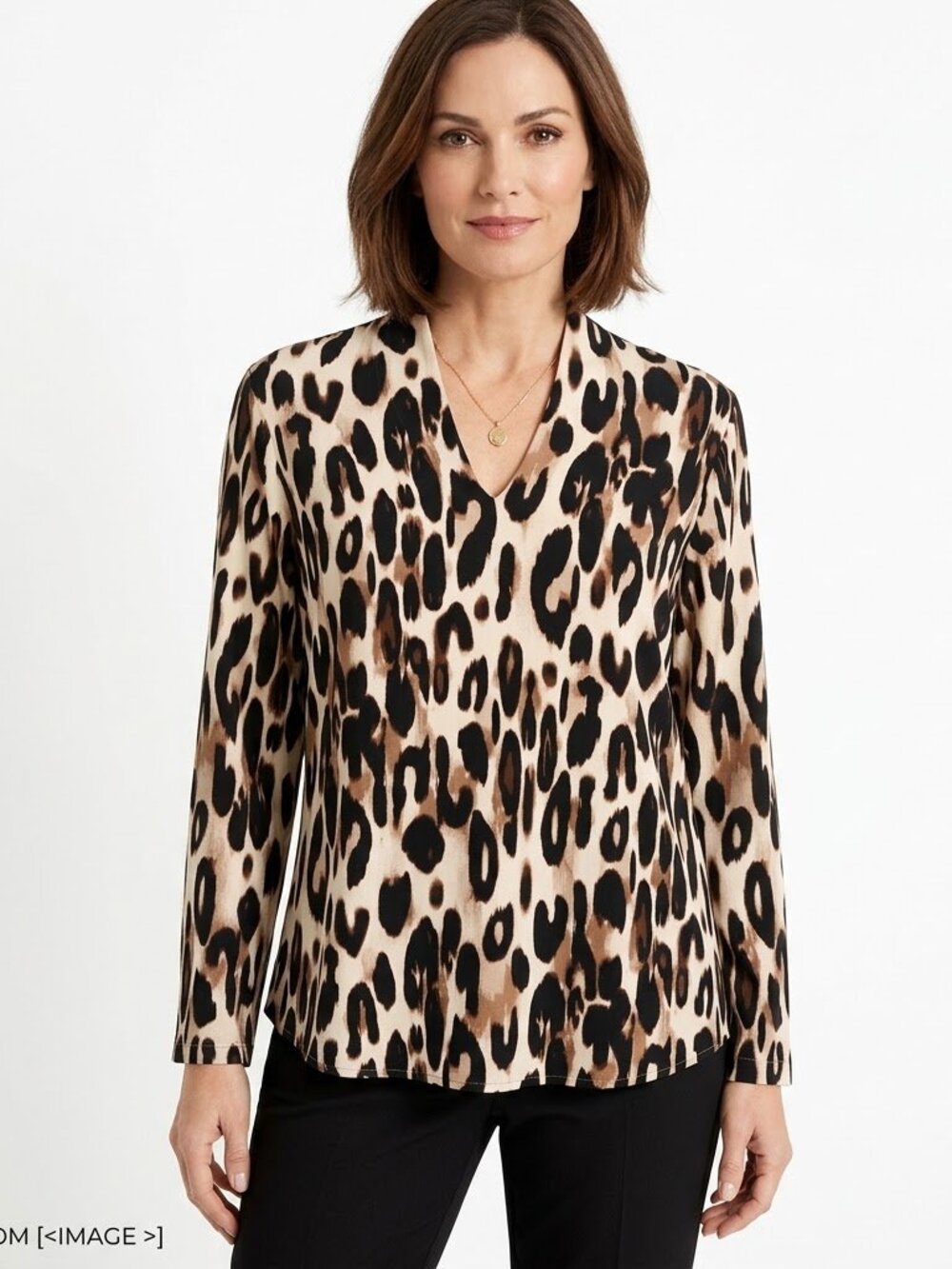 Chico's Leopard Print V-Neck Long Sleeve Top in Brown and Black